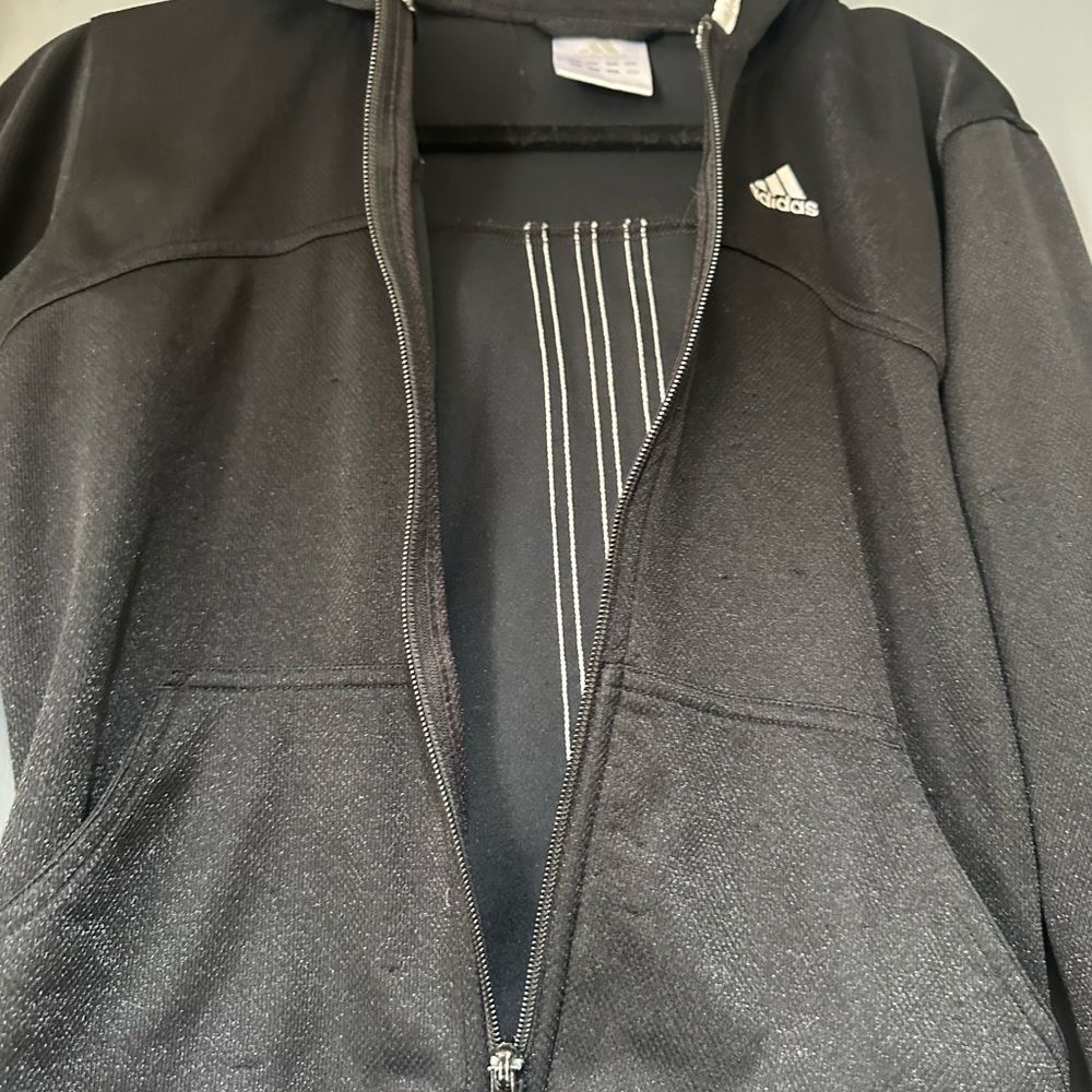 RARE! Adidas Black and White Cropped Jacket Ruffled Edges S - Picture 4 of 6